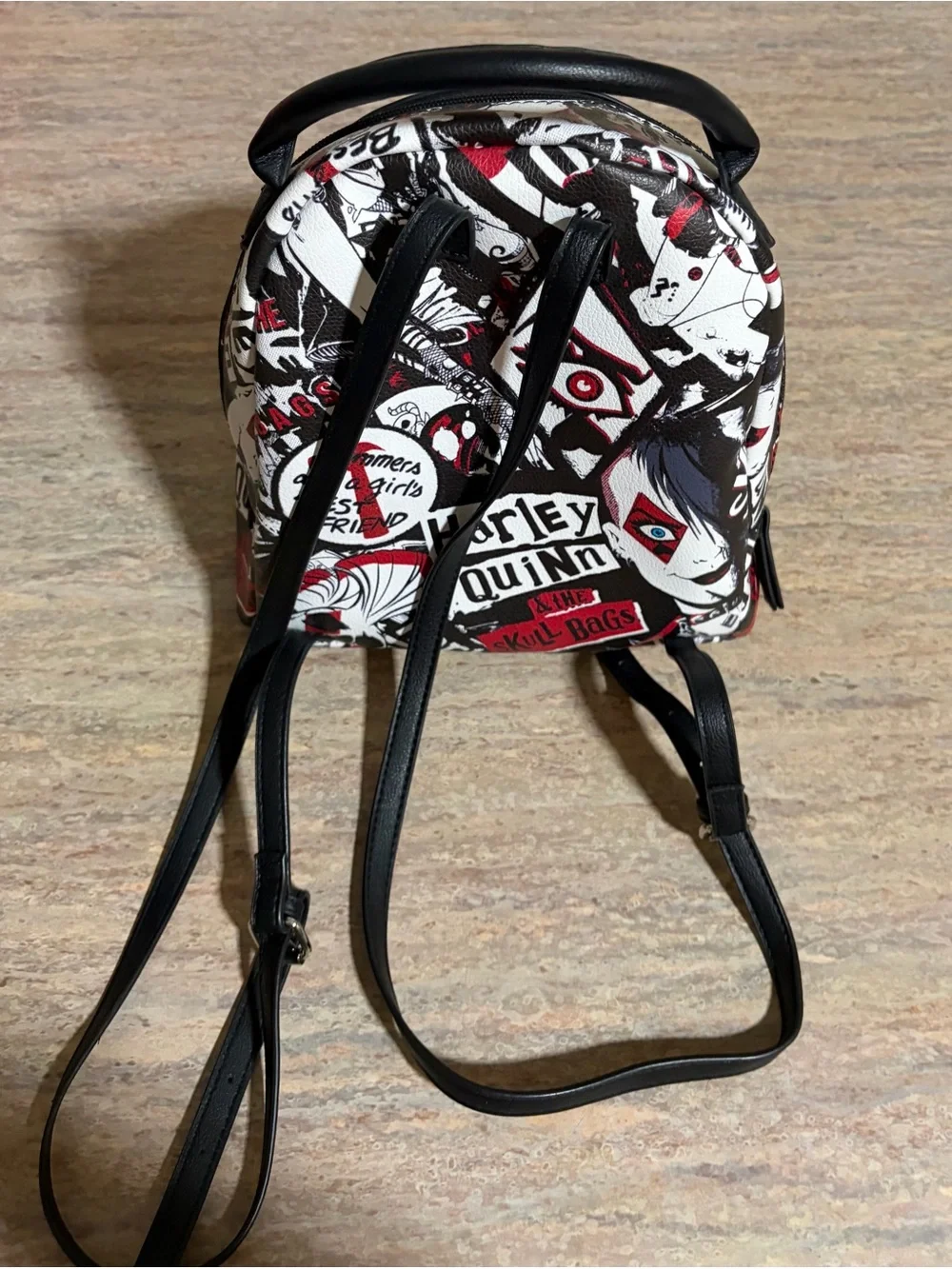 NWOT Harley Quinn Skull Print Mini Backpack Purse in Black White Red